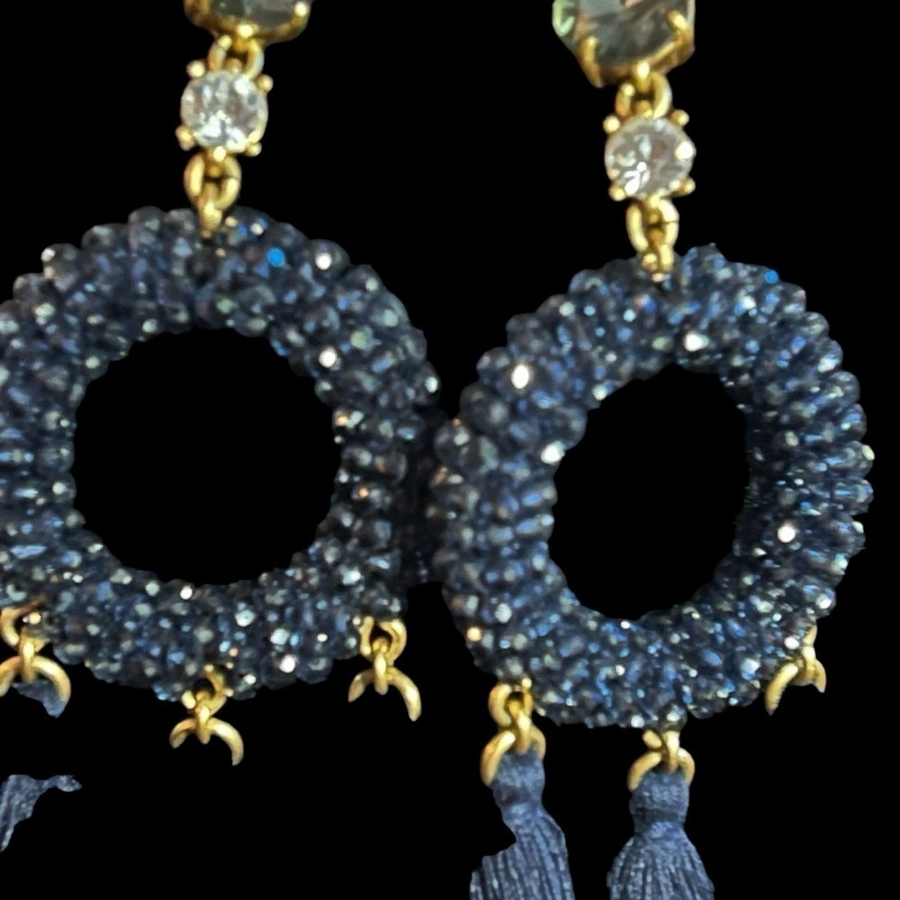 J.Crew Stone and Tassel Dark Harbor Earrings NWT - Picture 3 of 4